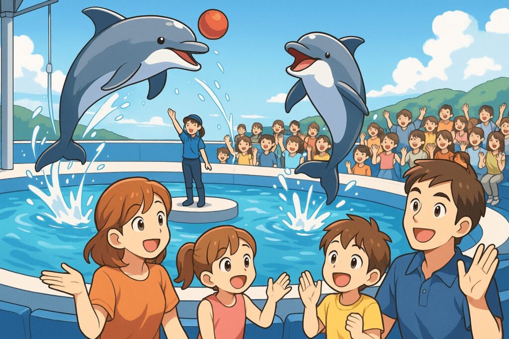 美ら海水族館イルカショーの時間帯とショーは何分？場所取りと濡れる席を調査